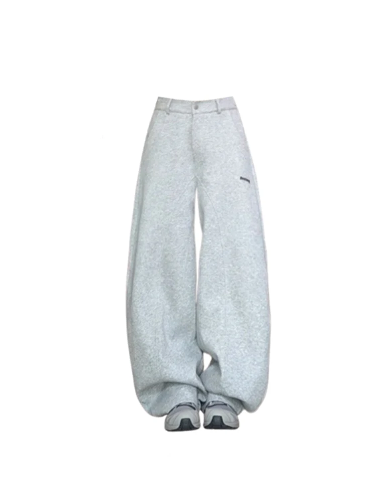 Women Grey Baggy Pants Harajuku Oversize Y2k Sweatpants 2000s Aesthetic Vintage High Waist Trousers Fashion Trashy Clothes 2024