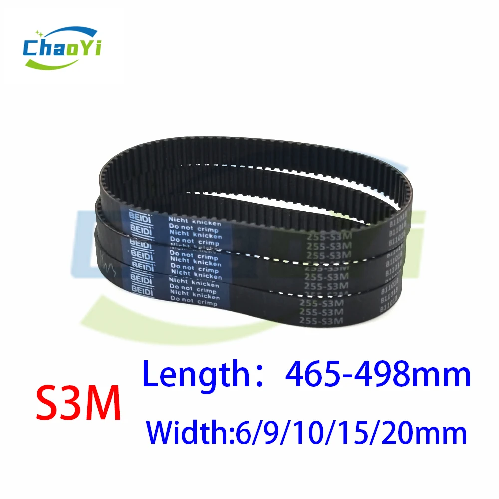 

S3M Timing Belt Length 465 468 471 474 477 480 483 486 489 492 495 498mm Width 6-20mm Pitch 3mm Toothed Belt Rubber arc Tooth