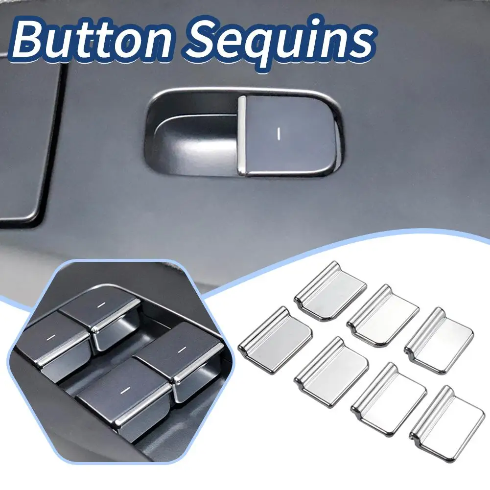 For Tesla Model Y Car Door Lifting Window Patch Button Plating Glitter Button 3 Decorative Stickers Electroplated D9E1