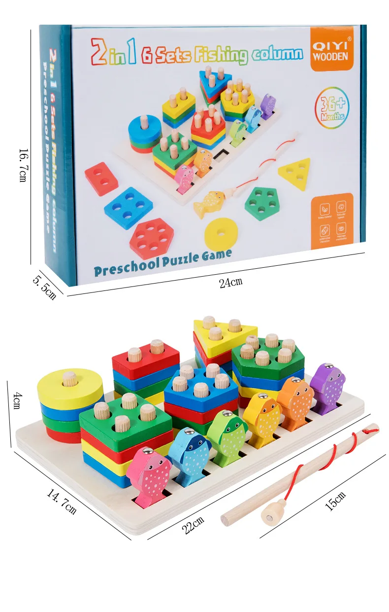 Children's educational toys magnetic fishing games wooden alphanumeric cognitive fishing toys kindergarten parent-child game