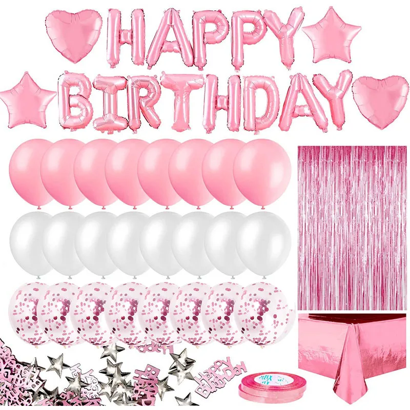 Pink Happy Birthday Foil Balloons Princess Party Decorations Adult Kids Girl 1 2 3 4 5 6 7 8 9 10 15 25 30 35 40 50 60 Year Old