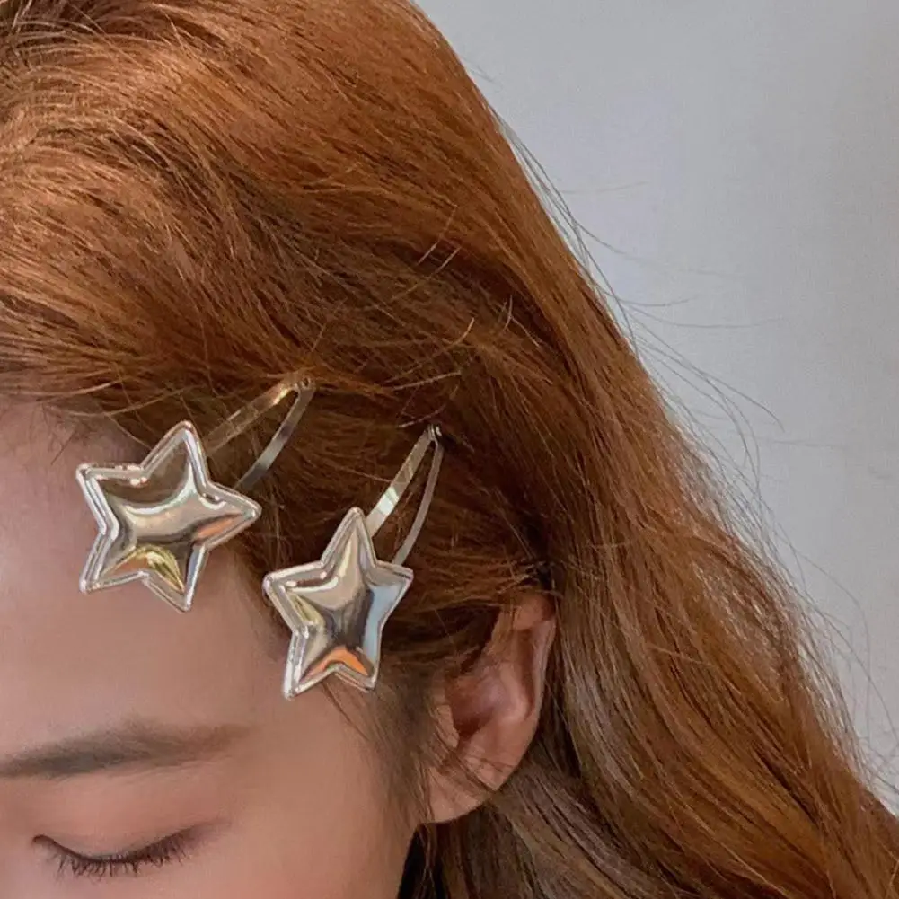 1 paio di fermagli per capelli a scatto con stella d'argento Cool Silver Star BB fermaglio per capelli con mollette per capelli a scatto in metallo carino accessori per capelli per donne e ragazze