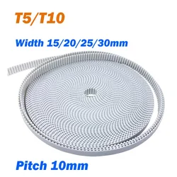 Open Timing Belt T5/T10 Width 15/20/25/30mm Pitch 10mm White PU Polyurethane With Steel Wire Synchronous Belt For Pulley, CNC 3D