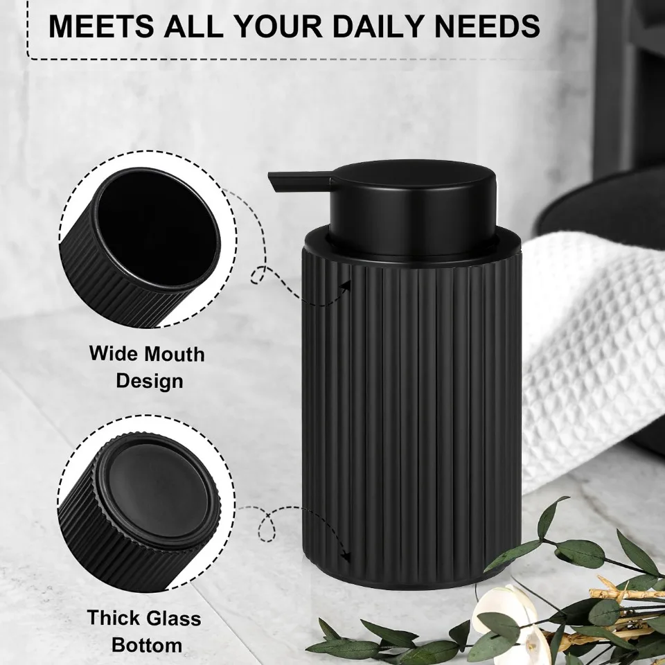 2pcs Set Foaming Soap Dispenser Set with Toothbrush Holder Silicone Tray Modern Black Foaming Dispenser Bottle for Hands Dishes