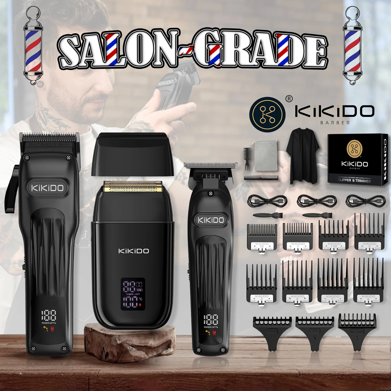 

KIKIDO 3Pcs Hair Trimming Set Professional Salon Barber Adjustment Hair Clipper Shaver Powerful Waterproof Household Appliances