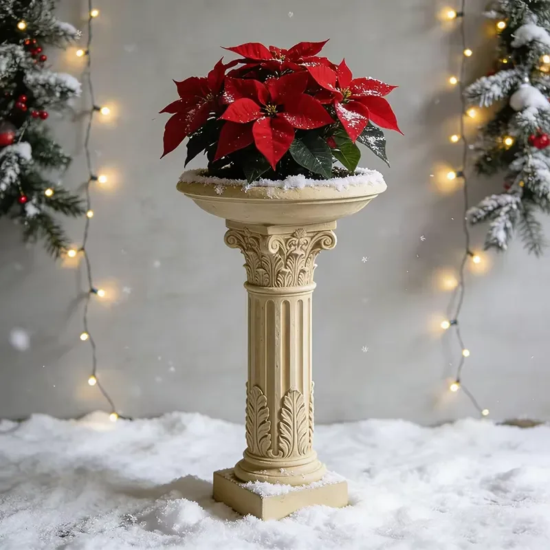 Polyresin Beige Corinthian Column Planter Handmade Hand-painted Flower Pot for Christmas Poinsettia Display