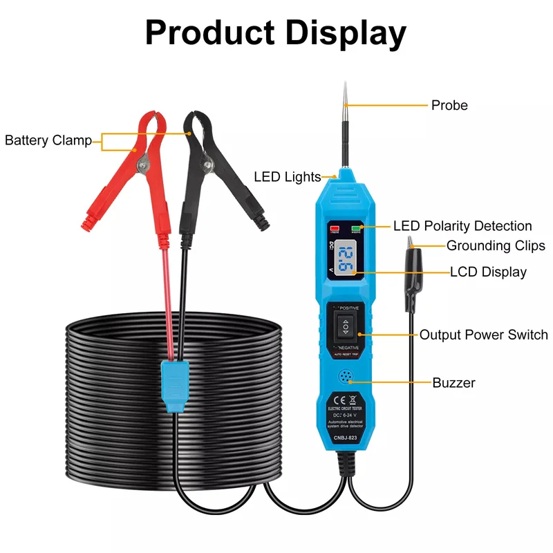 Fuse Tester LCD Circuit Tester 3.5-36V DC Battery Power Detector Fuse Tester LED Electrical Test Pen With Probe Alligator Clip view 4