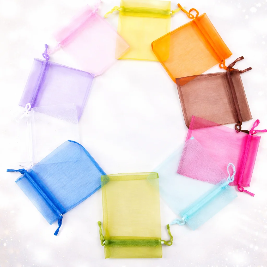 

100pcs Multicolor Gift Organza Bags 5x7 7x9 9x12 10x15cm Drawable Wedding Party Decoration Gift Bags Display Packaging Jewelry