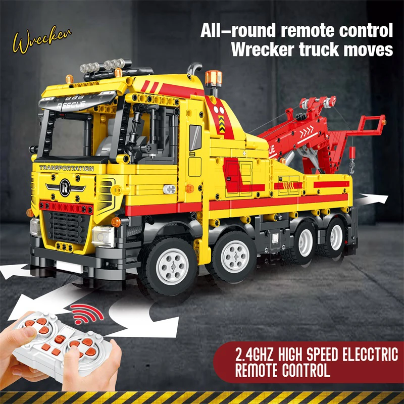 Motorized Wrecker Trucks Building Set for Adults, 1910 Pcs, Remote Controlled Tow Truck Clamping Blocks, Gift for Girls and Boys