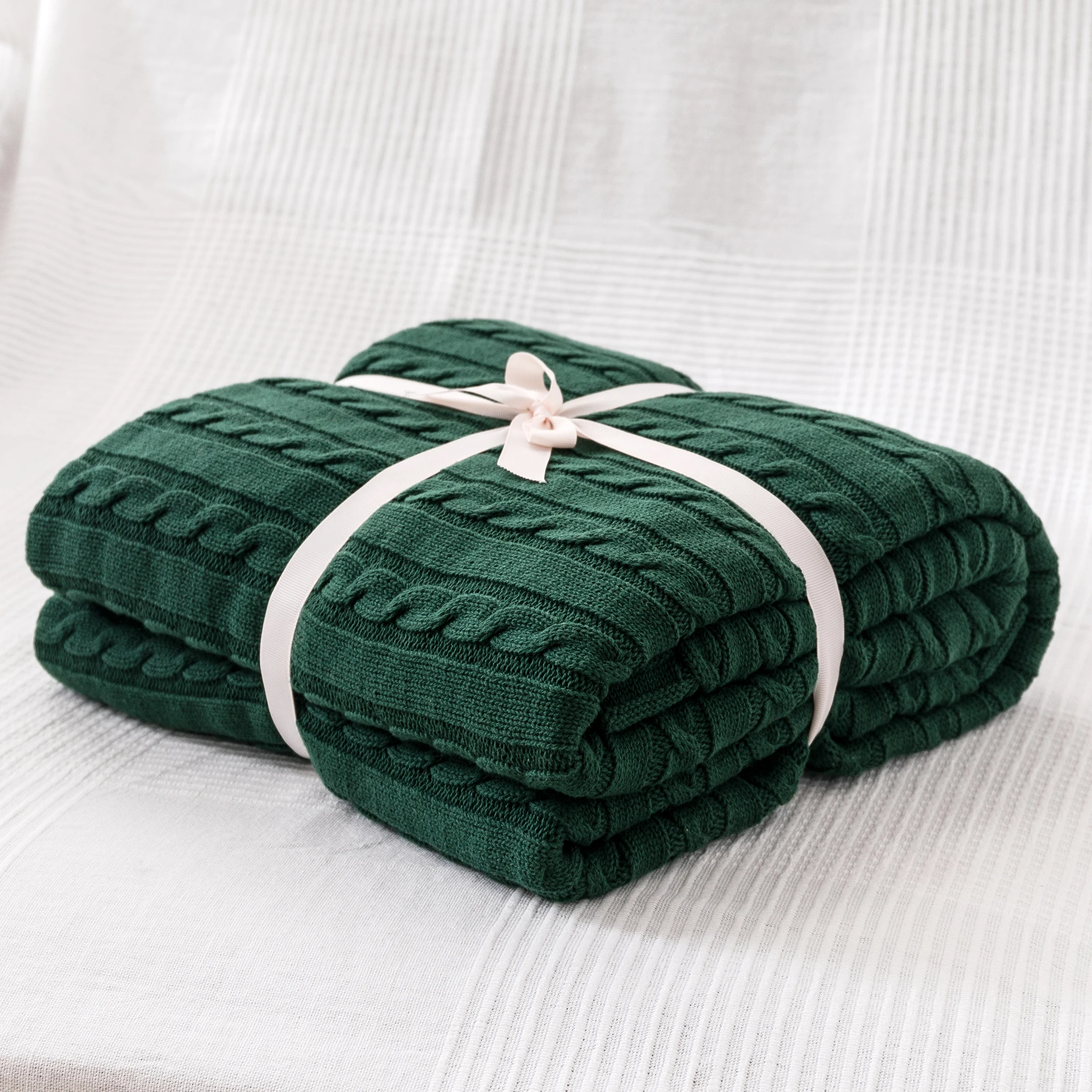 Battilo Cotton Knitted Throw Blanket Soft Cozy Cable Knit Sofa Throws Large Heavyweight Decorative Blanket for Twin Queen Bed