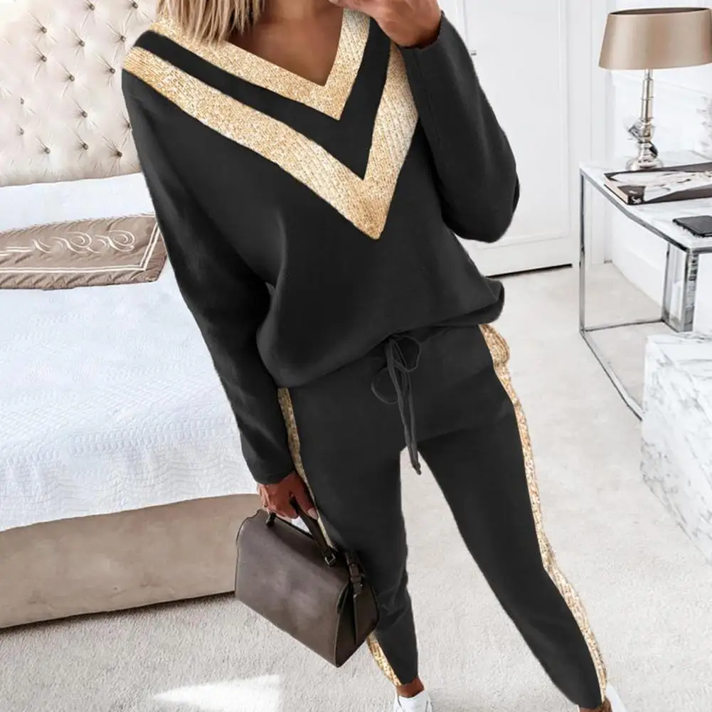 1 Set Sweatshirt Sweatpants Set Popular Loose Long Sleeve Pullover Pants Women Pullover Pants Set