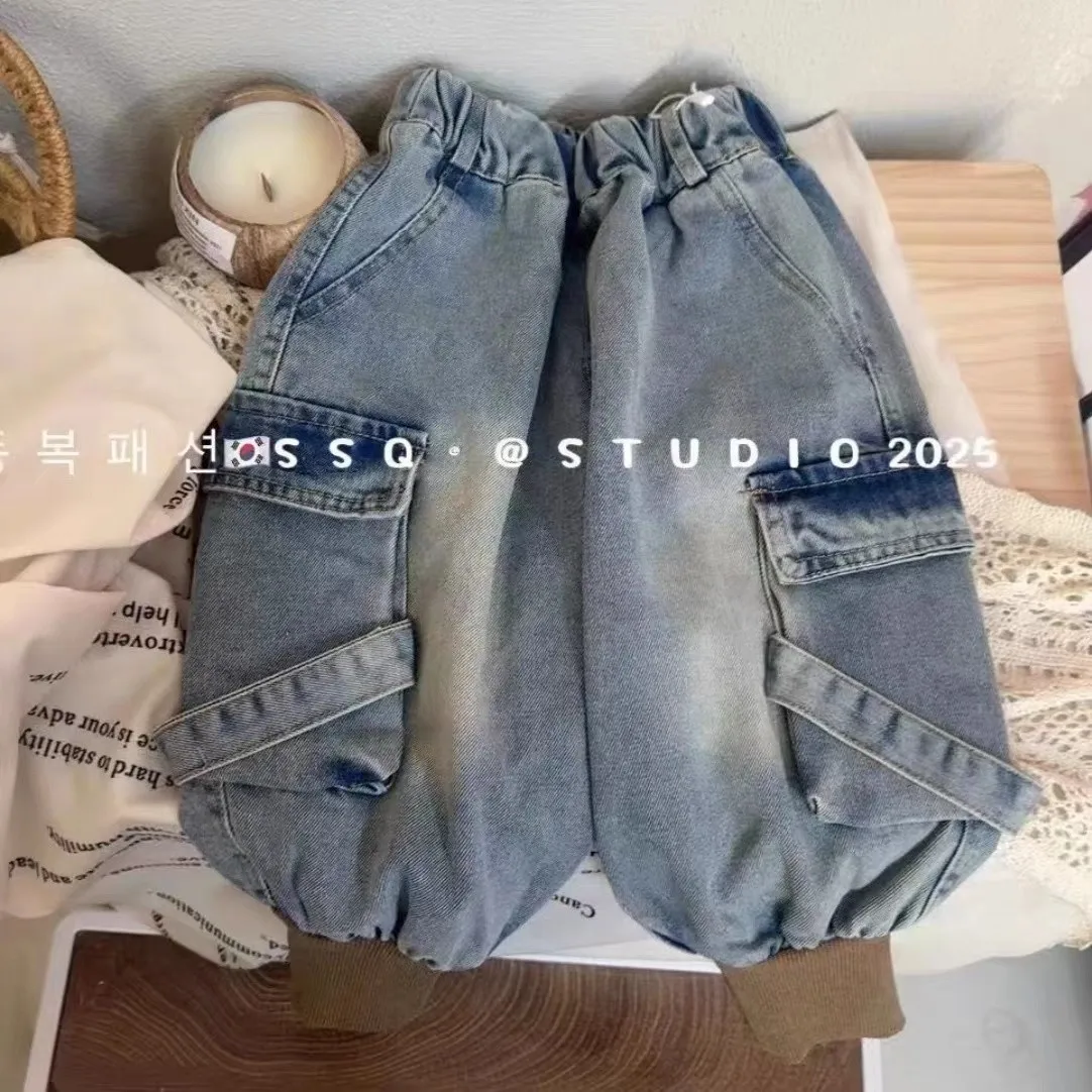

Boys' Jeans Spring and Autumn New Korean Edition Children's Fashion and Leisure Leg tied Lantern Pants for Outer Wear