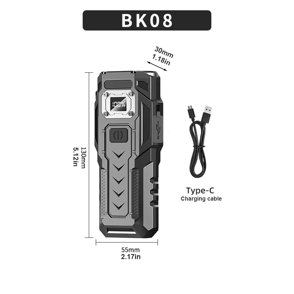 COB LED Flashlight 500 Lumens Flash Light USB Rechargeable Handheld Flashlight with Power Display for Emergencies Camping Hiking