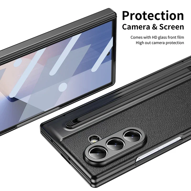 For Samsung Galaxy Z Fold 8 Ultra Z Fold 7 6 5 4 3 S Pen Leather Case Hinge Protection & Touch Pen & Built-in Screen Protector view 6