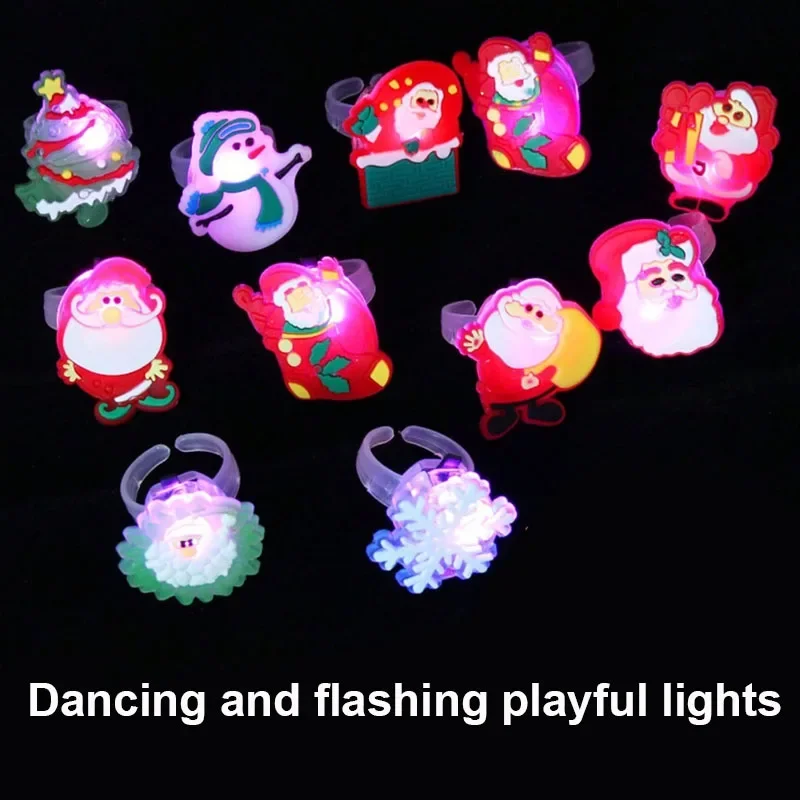 5/10/50 Pcs/Set Christmas LED Ring Lights Cute Snowman Santa Claus Light Up Finger Rings for Kids Cosplay Supplies