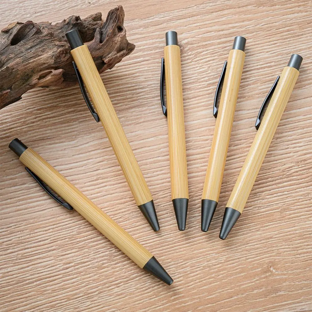 Creative Press Type Bamboo Ballpoint Pen Business Office Pen Student Gift Gel Pen Writing Stationery Pen Learning Supplies