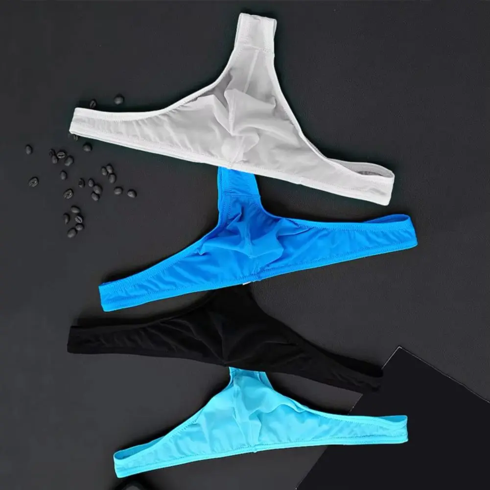 

2025 Cooling Ice Silk Underwear Men Sexy Thong Low-rise U-Convex Solid Color Briefs Elastic Waistband Slim Fit Men Sexy Thong