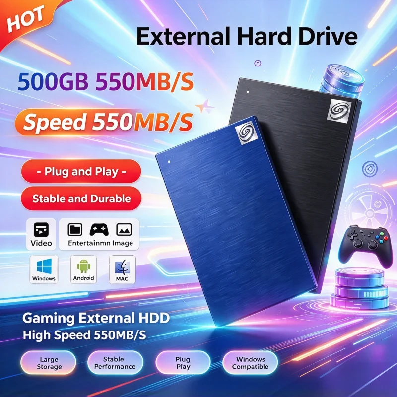 Portable External Hard Drive 1TB 2TB USB3.1 Original Mobile Solid State Disk Storage Device for Laptop Mac Notebook Desktop