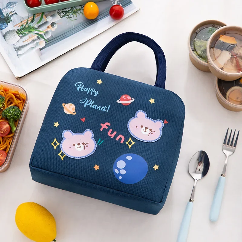 Fiambrera portátil de dibujos animados para niños y mujeres, bolsa de almuerzo gruesa de gran capacidad, bolsas de madre e hijo para niña