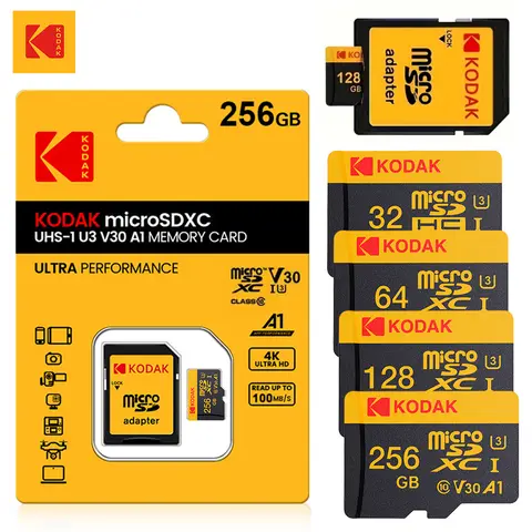 KODAK 100% oryginalna karta Micro SD 32GB 64GB 128GB 256GB karta pamięci Microsd Class10 SDXC U3 4K TF Card