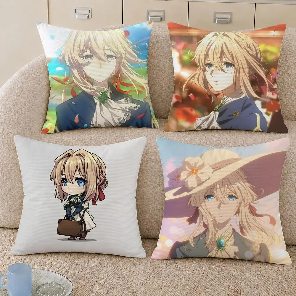 Anime Violet Evergarden Violet Cushion Cover Decorative Pillowcase Soft Short Plush Cozy Durable Sofa Home Decor Items Gift