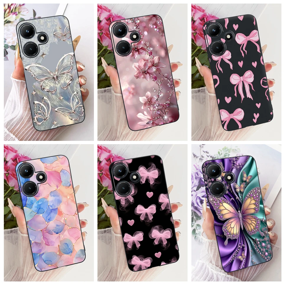 For Infinix Hot 30 30i 30 Play NFC Phone Case Colorful Butterfly Flower Women Girly Soft Silicone Casing Matte Back Cover Hot30