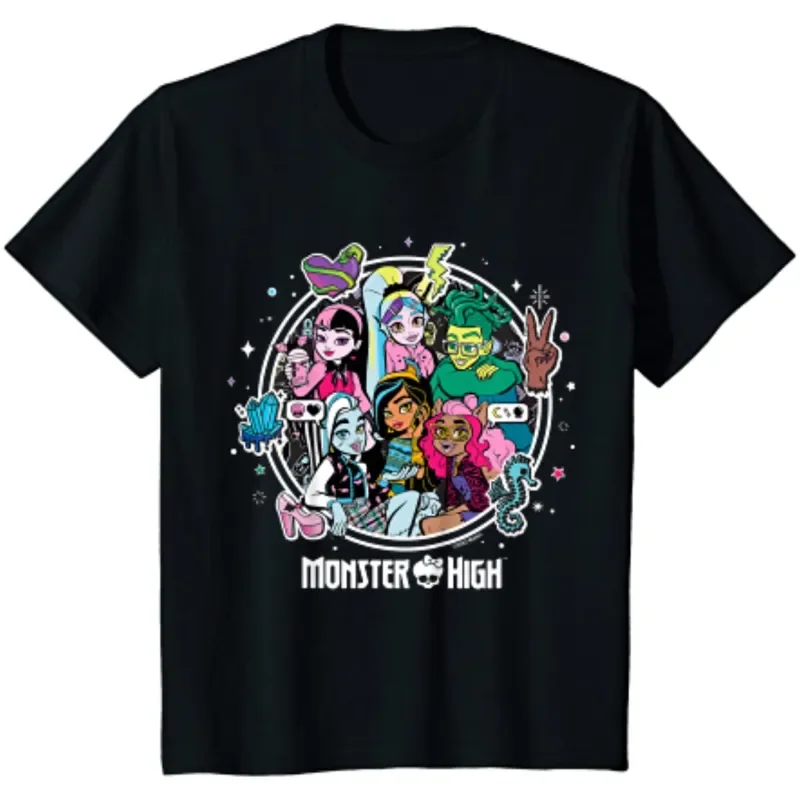 Kids Monster High MH Students T-Shirt Summer Casual Hipster Novelty Loose Roupas Masculinas Clothes Men Clothing Tops Print