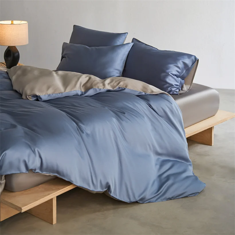 22mm Mulberry Silk Bedding Set Luxury Smooth Duvet Cover Set with Quilt Cover Bed Sheet Pillowcase for Twin Full King Queen Bed