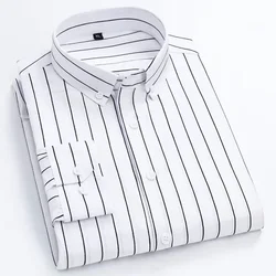 Men's Striped Shirt Long Sleeve Shirts All-Match Slim Fit Korean Print Shirt Non-iron Casual Business Dress Shirts Blue Clothing