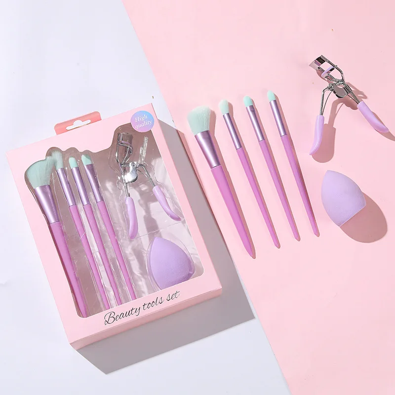 6One แปรงแต่งหน้าผสมชุดแปรงคอนซีลเลอร์แปรงปัดแก้มแปรงอายแชโดว์ Eyelash Curler เครื่องสําอางค์ Blender Face Powder