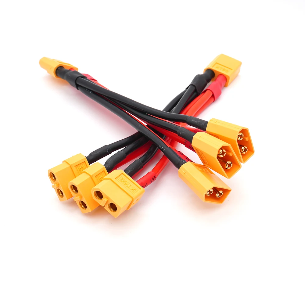 XT60 Male/Female Cable Dual Extension 14AWG XT60 Parallel Battery Connector Y Splitter 3-Way for RC Drone Car Lipo Battery Motor