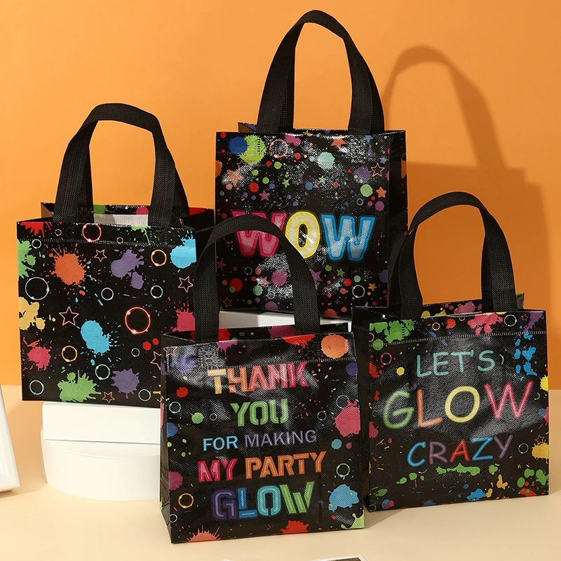 

4pcs Glow Party Favor Bags Neon Glow Party Supplies No Woven Neon Birthday Party Gift Bags Goody Candy Bags Party Decoration