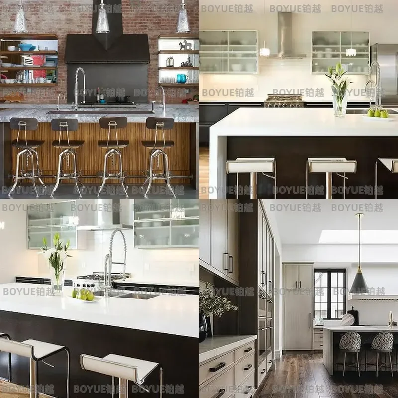 Custom High End Log Color Kitchen Island Cabinet Modern Wood Grain Storage Counter Top Free Design Service For Home