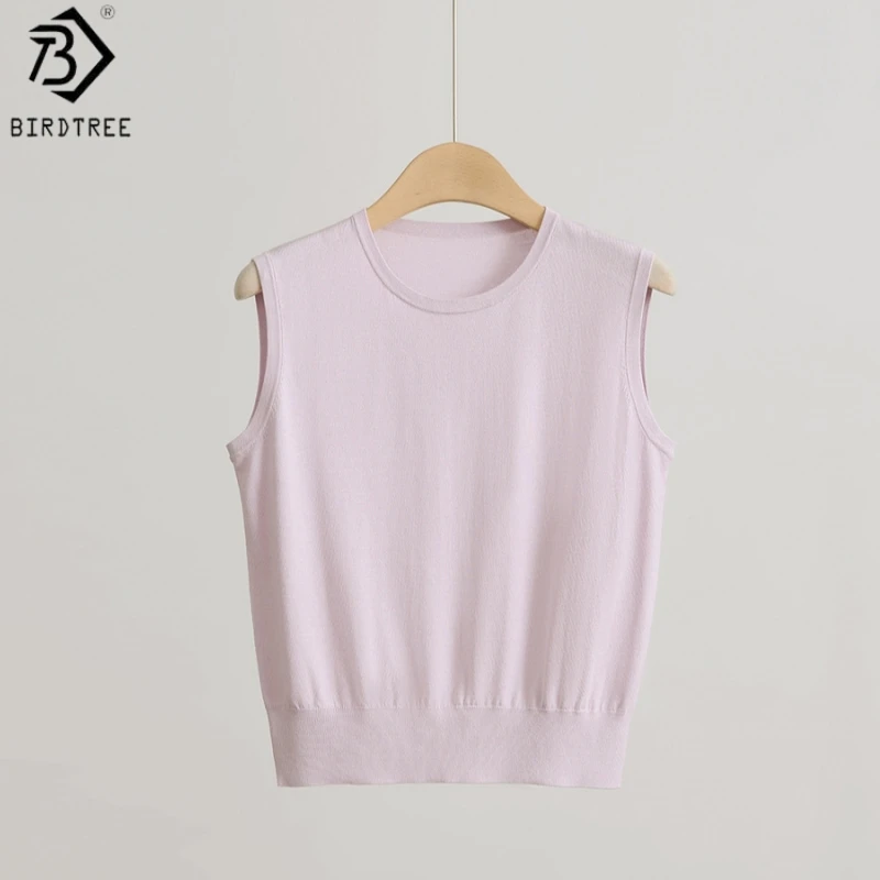 

Birdtree, 80% Silk 20% Cotton Tank Top, Woman Basics Casual Cool Knitted Top, O-neck Sleeveless Vest, 2026 Spring New T63513JF