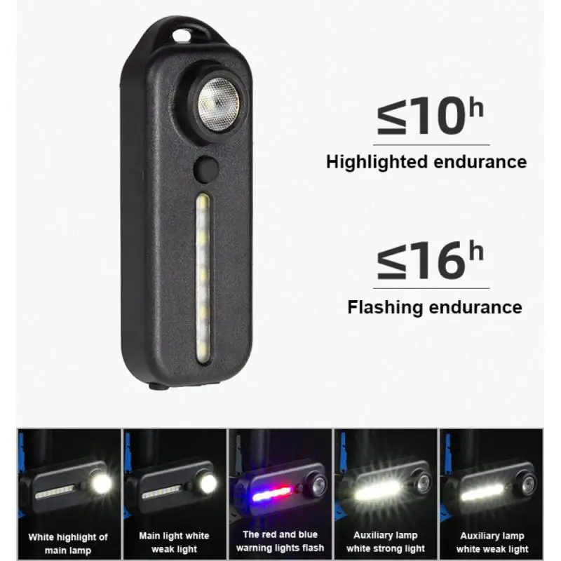 Mini Thin Flashlight Tactical Police Shoulder Light USB Type-C Rechargeable Bicycle Taillight Helmet Lamp Keychain Light