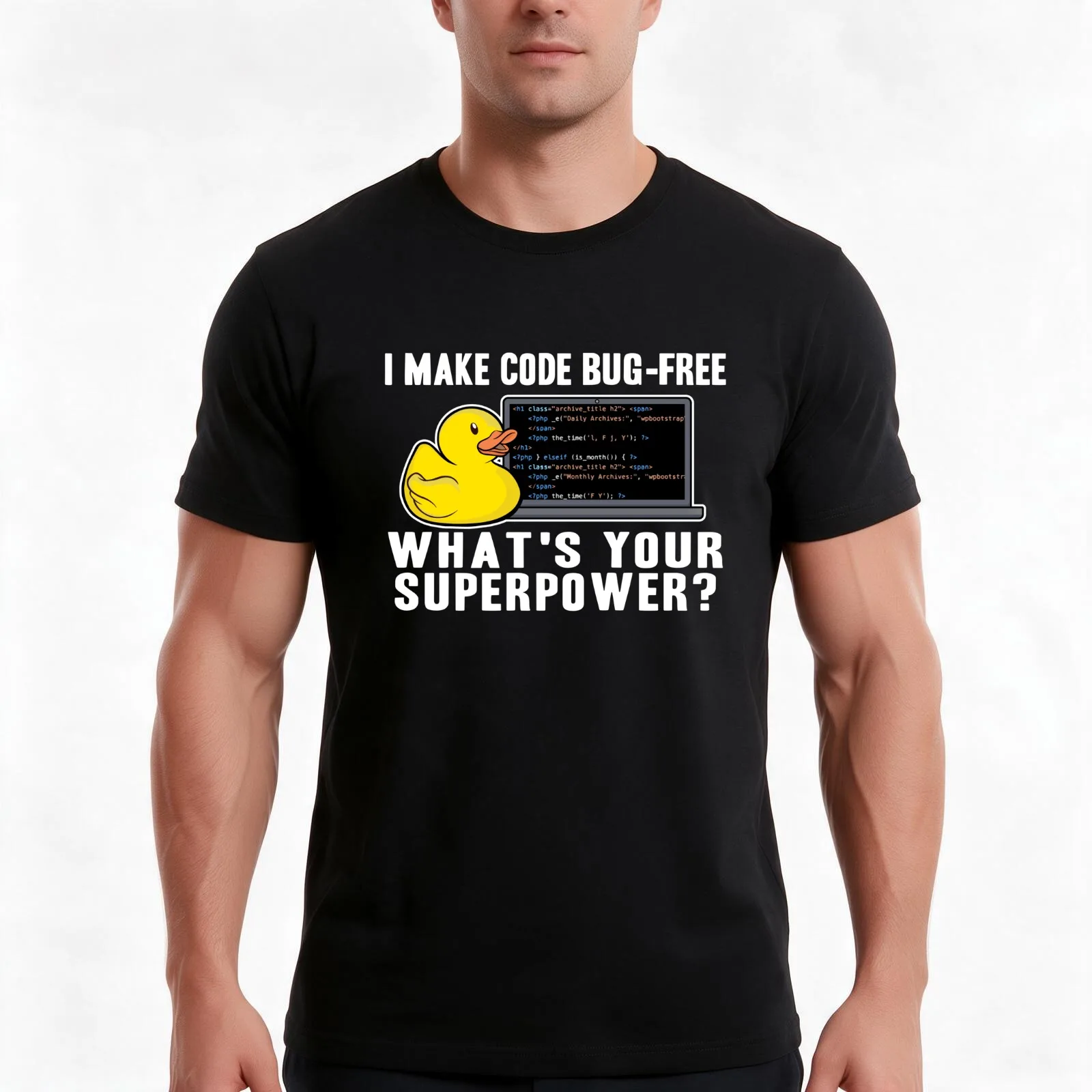 Funny Rubber Duck Debugging Superpower Coding Gift T-Shirt, Summer Casual Cotton Tee, Oversized Streetwear Tops, 100% Cotton