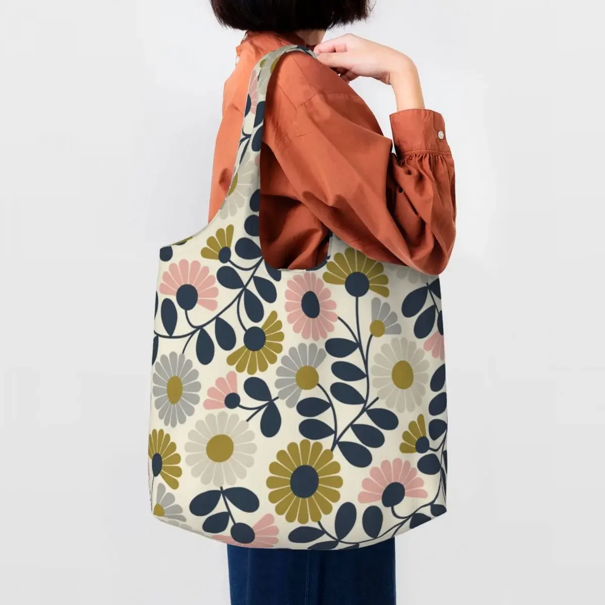 Custom Kawaii Orla Kiely Kimono Multi Shopping Tote Bag Recycling Groceries Canvas Shoulder Shopper Bag Photograph Handbags