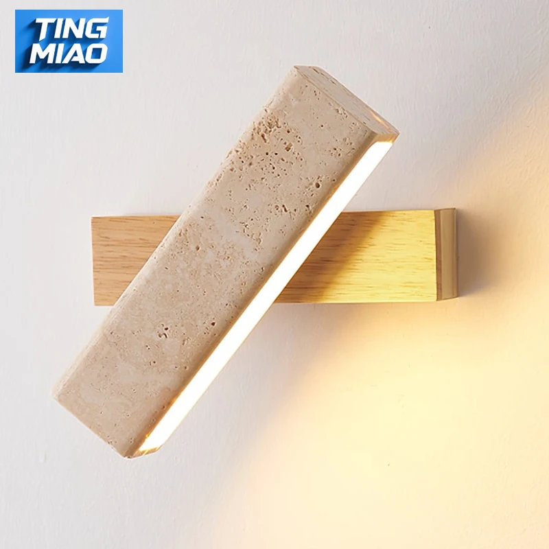 

Waterproof Yellow Travertine LED Wall Sconce Natural Stone Minimalist Lamp for Bedroom Bedside Corridor Outdoor Patio Balcony