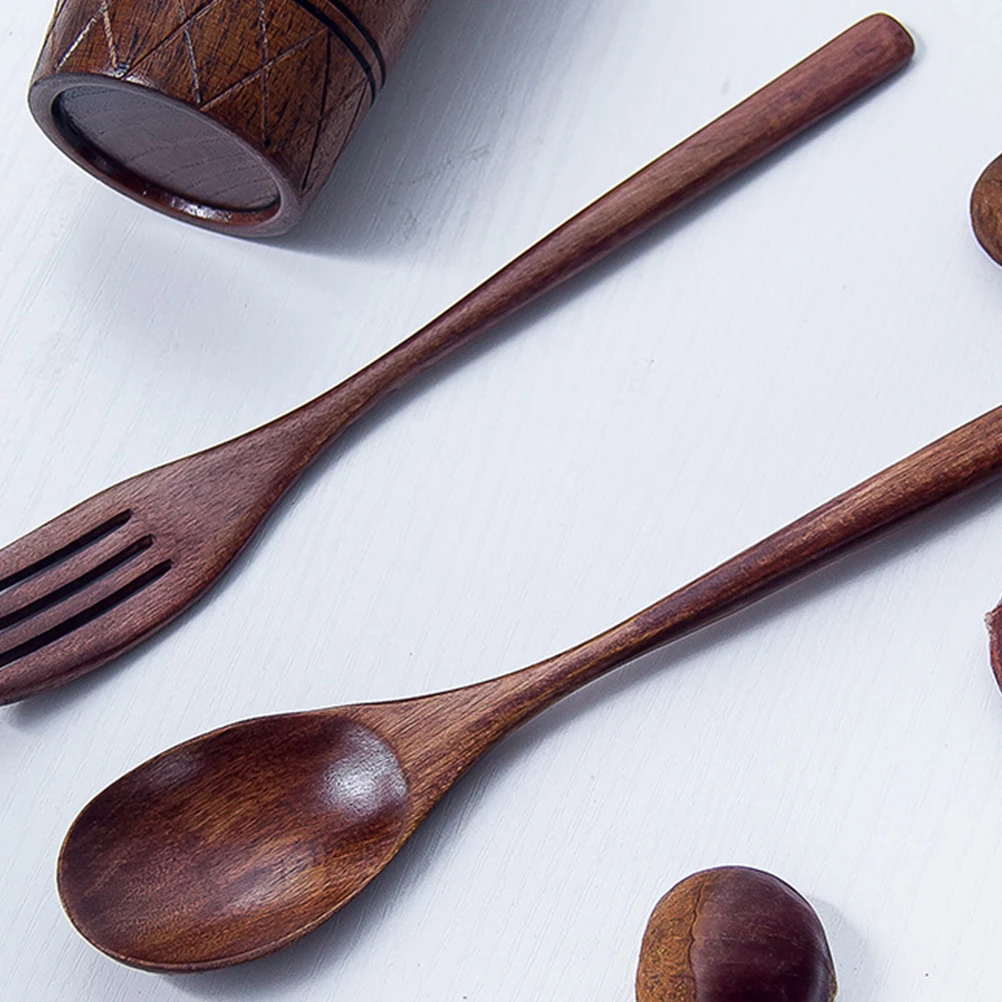 

2 Pcs Wooden Spoon and Fork Set Smooth Clear Surface Utensils Home Restaurant Tableware