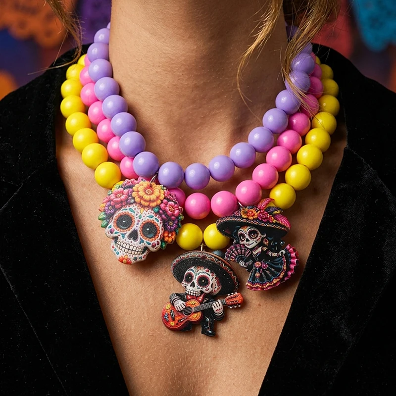 Day of the Dead, Halloween, Catalina, Skull Candy, Skull, Marigold, Tag, Beaded Necklace, Gothic Style
