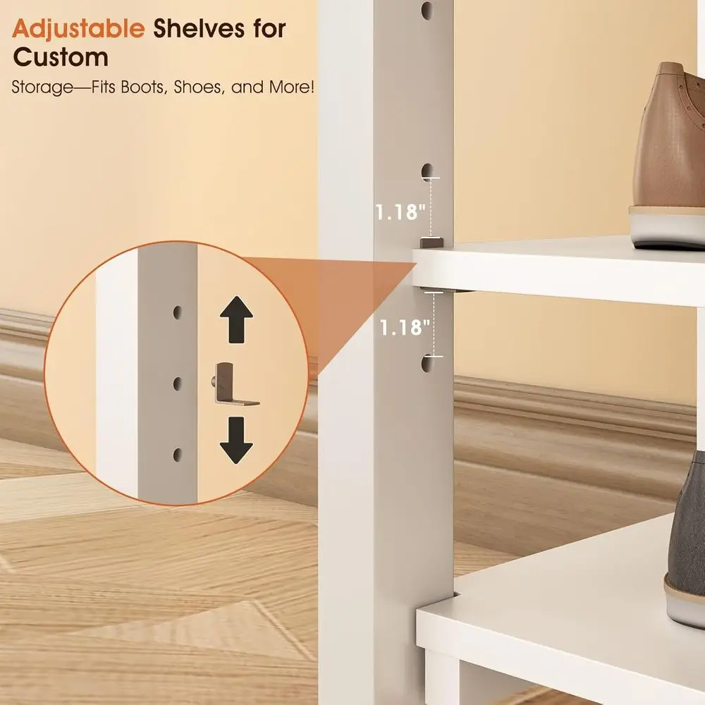 Mid-Century 2-Tier Rubberwood Shoe Storage Bench, 550lbs Capacity, Compact Design for Entryways and Halls