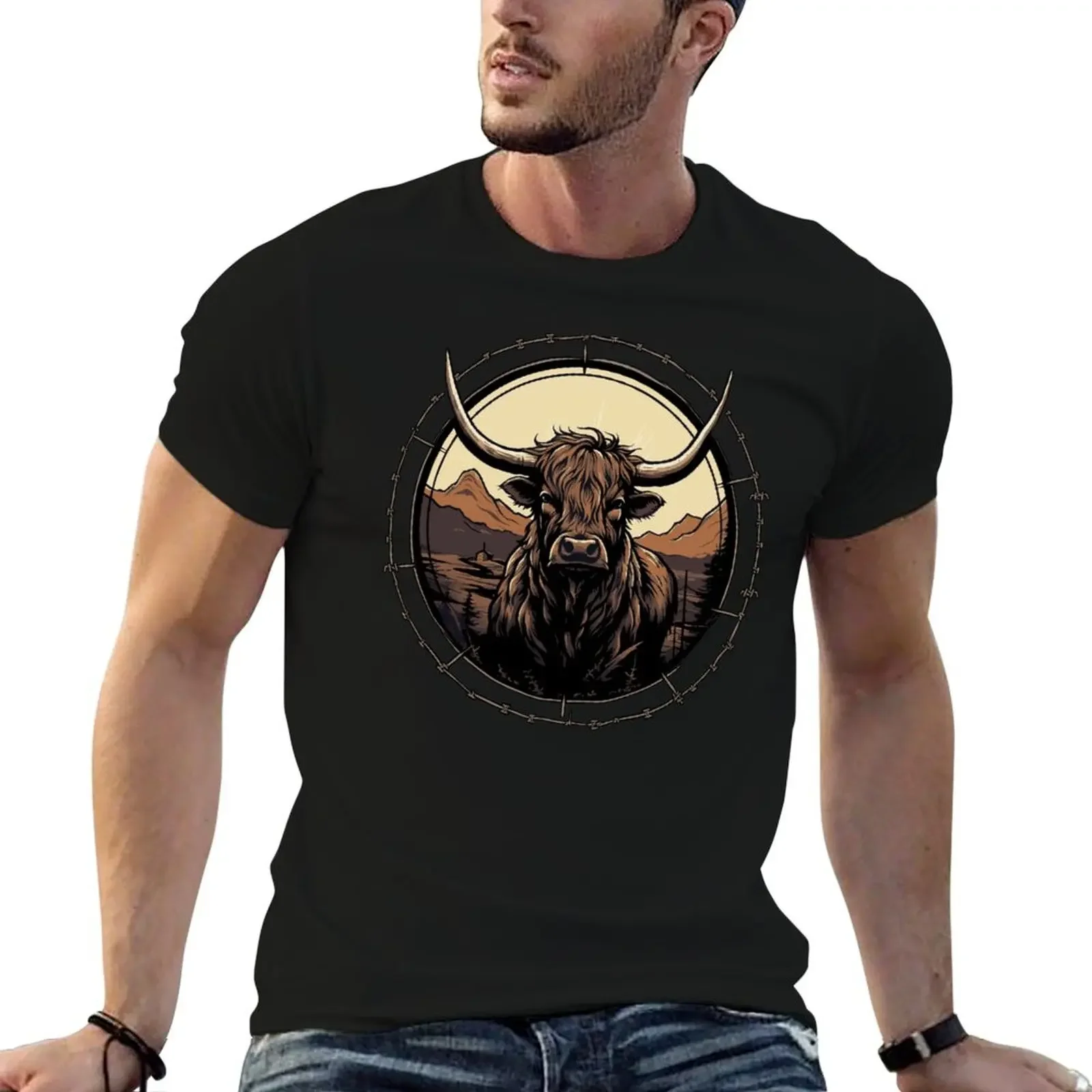 

Scottish highland cattle T-Shirt blacks Anime t-shirt mens clothes