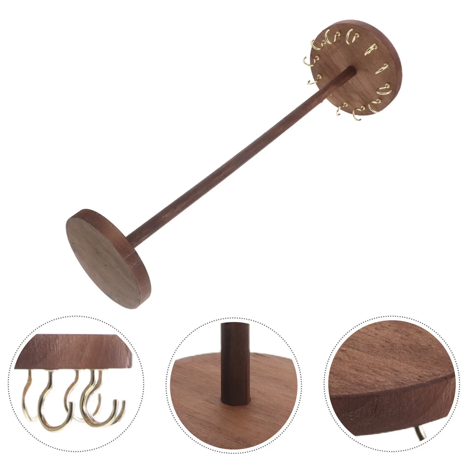 

Natural Walnut Wood Jewelry Display Stand Necklace Holder Organizer with Smooth Round Base Hooks for Earrings Bracelets