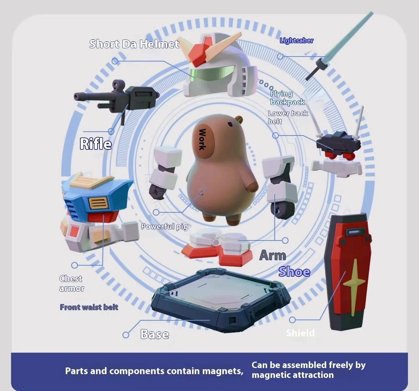 Neue Capybara Actionfigur RX-78-2 Mecha-Stil mit magnetischer dekorativer Capybara-Figur 3D-Druck-Sammlung Statue Spielzeug Geschenk
