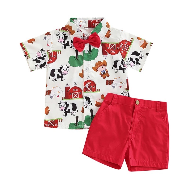 Toddler Boy Gentleman Outfit Short Sleeve Button down Shirt Bermuda Shorts Baby Boy Summer Clothes Set