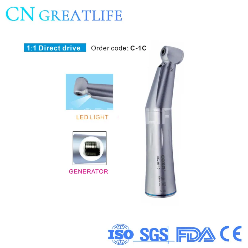 

CX235-1C C-1C 1:1 Inner Channel LED Contra Angle Low Speed Coxo Low Speed Handpiece Contra Angle Handpiece