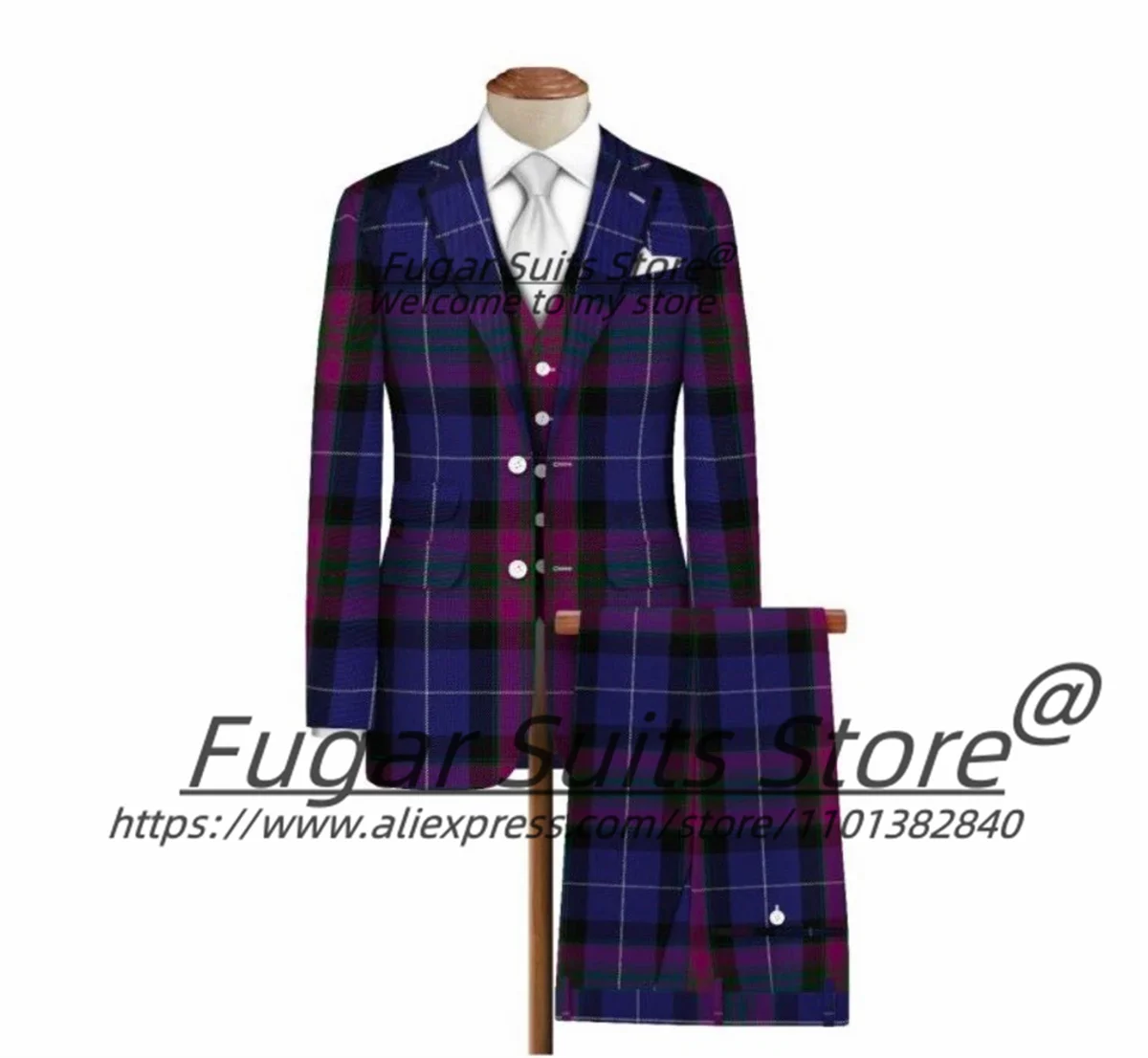 

High-end Plaid Men Suits Customized Slim Fit Notched lapel Groom Wedding Tuxedos 3 Pieces Sets Male Prom Blazers Ropa Hombre