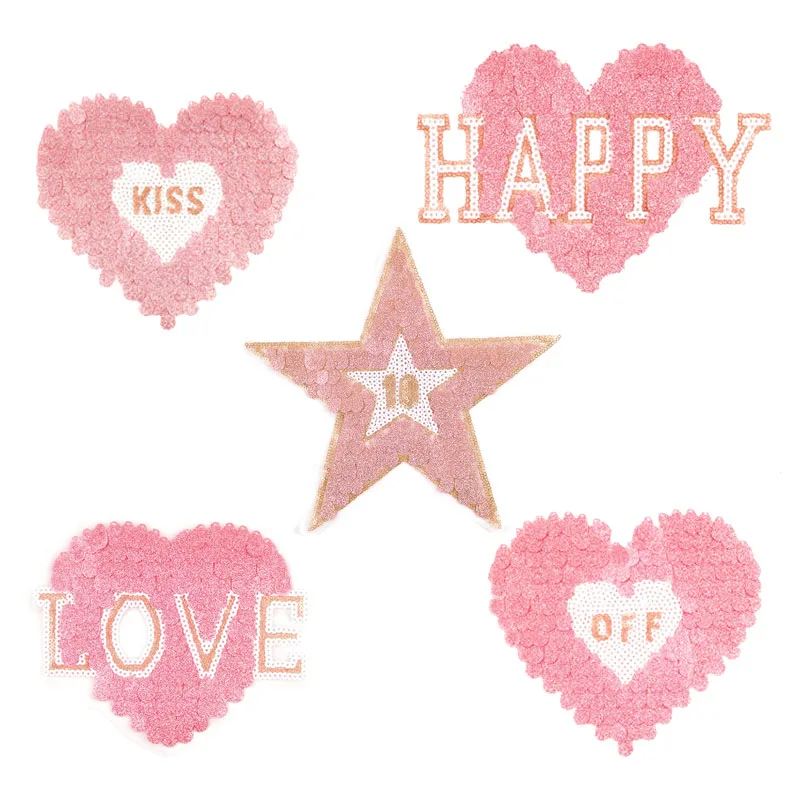 Love Star Sequins Glitter Patches Sewing Big Patches Ecusson A Coudre Sequin Applique DIY Children's Clothing Decoration