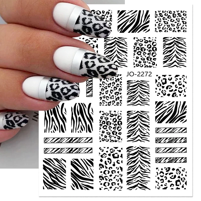 Black 3D Leopard Nail Stickers White Milk Cow Nail Design Snake Prints Sliders Animal Skins Foils Zebra Pattern Manicures Decor