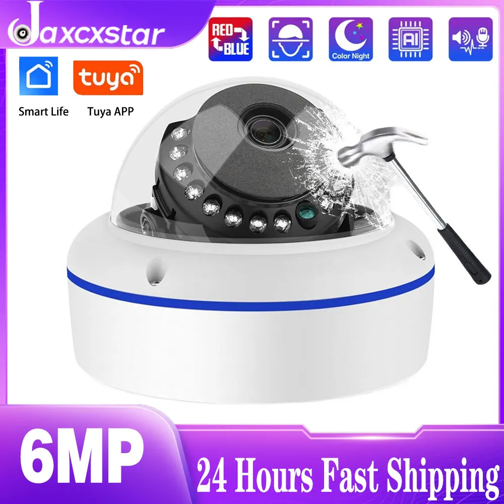 

Tuya 6MP HD POE Network Dome Camera 180° Wide Angle View 1.8mm Fisheye Lens for Indoor Night Vision One-way Audio